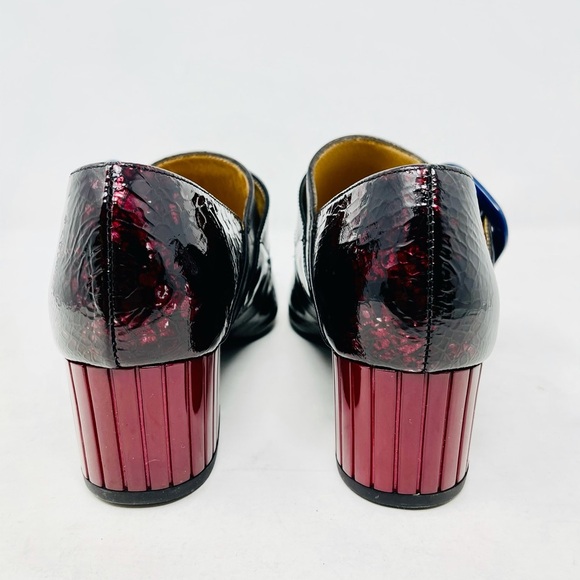 John Fluevog Black Burgundy Navy Red Patent Leather Shoe - Picture 4 of 12